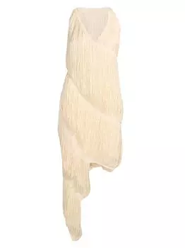 Асимметричное платье с бахромой без рукавов Loewe, экру