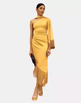 Асимметричное платье с бахромой MIPHAI, желтый