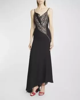Асимметричное платье с капюшоном и кружевной отделкой Givenchy, цвет Black