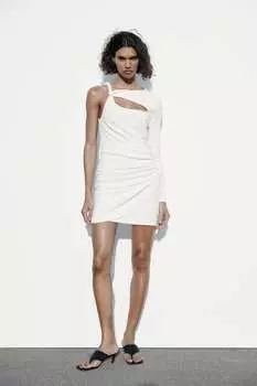 Асимметричное платье с перекрутенными деталями ZARA, белый