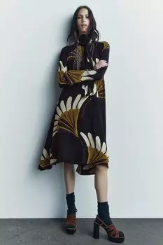 Асимметричное платье с принтом ZARA, черный/зеленый