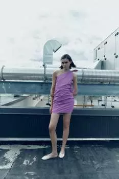 Асимметричное платье с завязками Zara, розовый / лиловый