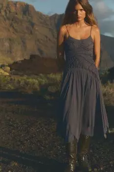 Асимметричное платье со сборкой ZARA, синий