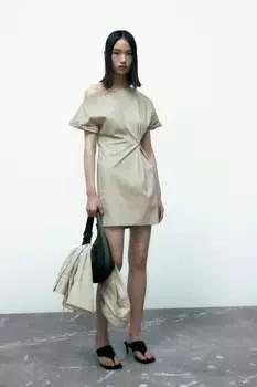 Асимметричное платье со складкой ZARA, светлый хаки