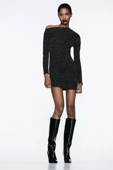 Асимметричное платье со стразами ZARA, черный