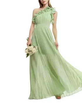 Асимметричное плиссированное платье Vida Dress the Population, зеленый