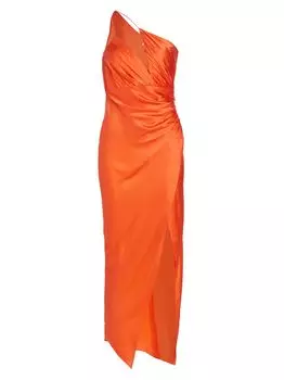 Асимметричное шелковое платье со сборками The Sei, оранжевый