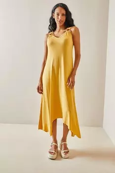 Асимметричное струящееся платье с желтыми кольцами 3YXK6-47394-10 XHAN
