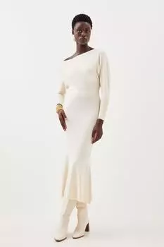 Асимметричное трикотажное платье мидиакси из смесовой вискозы Karen Millen, белый