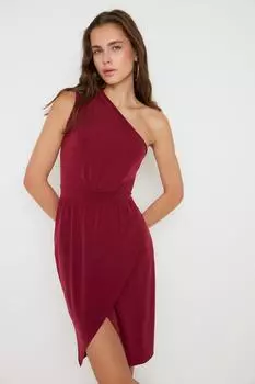 Асимметричное трикотажное платье с одним рукавом Trendyol, бордовый