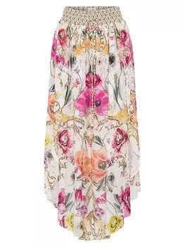 Асимметричные шелковые брюки с цветочным принтом CAMILLA