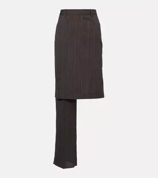 Асимметричные шерстяные брюки-юбка в полоску Bottega Veneta, Grey/Brown Melange