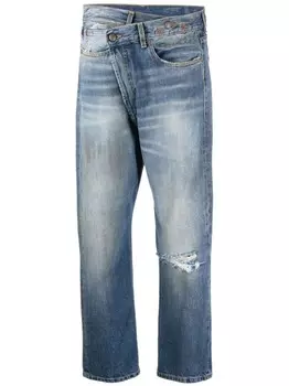 Асимметричные укороченные джинсы с эффектом потертости R13, синий
