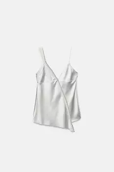 Асимметричный атласный топ ZARA, сине-серый