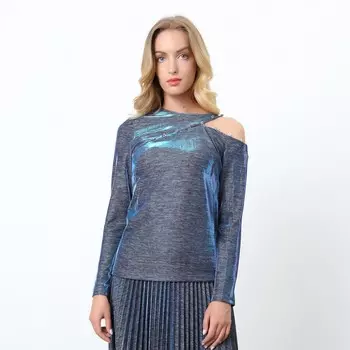 Асимметричный блестящий топ с открытыми плечами Smart And Joy, синий