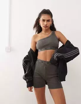 Асимметричный бюстгальтер Adidas Originals в рубчик черного цвета