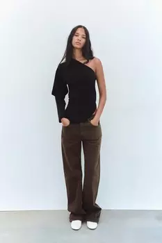Асимметричный драпированный топ ZARA, черный