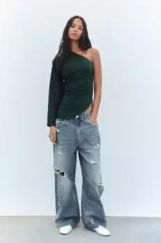 Асимметричный драпированный топ ZARA, зеленый