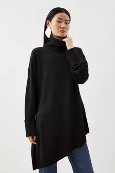 Асимметричный джемпер из шерсти мериноса с воротником-воронкой Karen Millen, черный