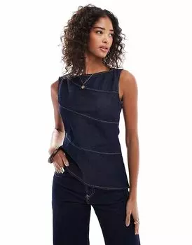 Асимметричный джинсовый топ ASOS DESIGN с открытыми швами цвета индиго