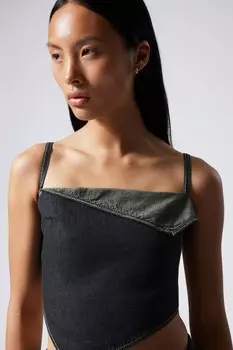 Асимметричный джинсовый топ облегающий фигуру Weekday, синий