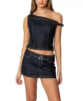 Асимметричный джинсовый топ с пряжками Keira Edikted, синий