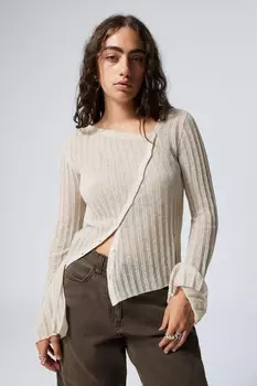 Асимметричный кардиган из смесового льна Weekday, бежевый