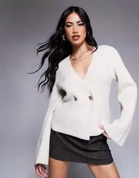 Асимметричный кардиган River Island на пуговицах бежевого цвета