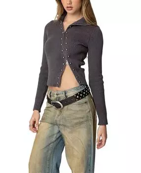 Асимметричный кардиган с застежкой-молнией в рубчик Edikted, серый