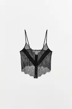 Асимметричный кружевной топ ZARA, черный