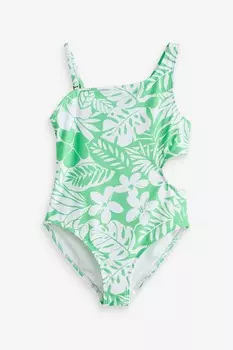 Асимметричный купальник с цветочным принтом Abercrombie & Fitch, зеленый