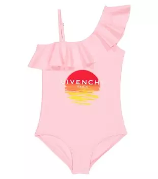 Асимметричный купальник с оборками Givenchy Kids, разноцветный