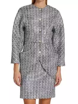 Асимметричный ламинированный твидовый жакет St. John Black white