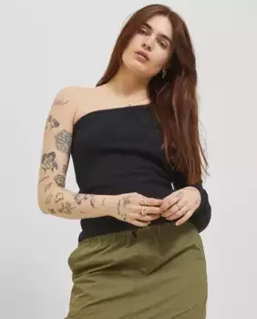 Асимметричный приталенный женский топ Jack & Jones, черный