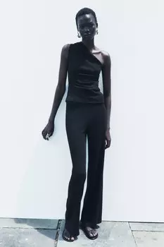 Асимметричный ребричный топ ZARA, черный