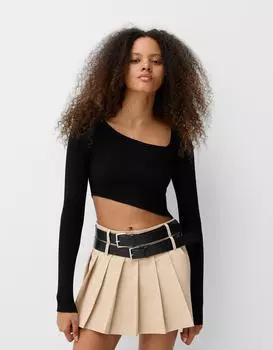 Асимметричный ребристый свитер Bershka, черный