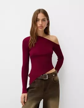 Асимметричный ребристый свитер Bershka, красный