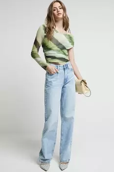 Асимметричный сетчатый боди с леопардовым принтом River Island, зеленый