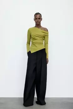 Асимметричный стрейч-топ ZARA, фисташковый