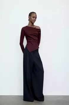 Асимметричный стрейч-топ ZARA, темно-бордовый