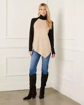 Асимметричный свитер с высоким воротом Karen Kane, коричневый/бежевый