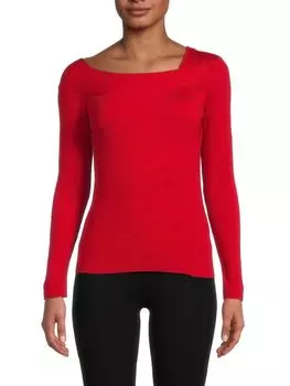 Асимметричный свитер в рубчик Donna Karan, красный