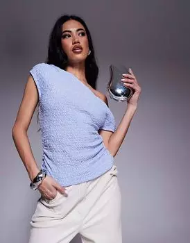Асимметричный текстурированный топ с открытыми плечами ASOS DESIGN синего цвета