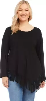Асимметричный топ больших размеров с бахромой Karen Kane, черный