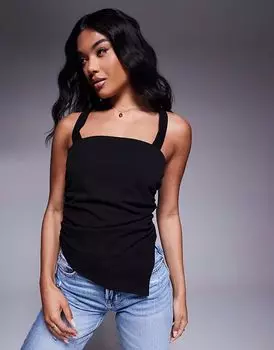 Асимметричный топ-халтер со сборками и воротником-халтер от ASOS DESIGN, черный