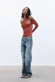 Асимметричный топ из драпированного трикотажа ZARA, цвет Terracotta