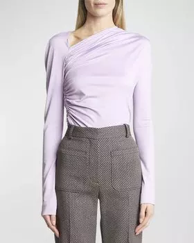 Асимметричный топ из джерси с длинными рукавами и драпировкой Victoria Beckham, цвет Petunia
