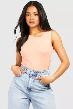 Асимметричный топ из хлопка со союшами Boohoo, оранжевый