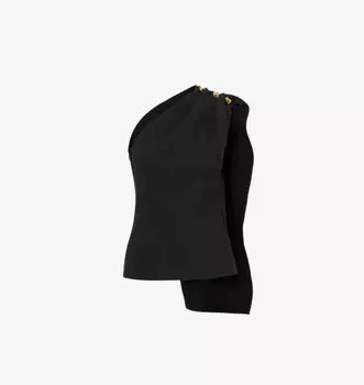 Асимметричный топ из крепа и шерсти с узором Knot-Hardware Bottega Veneta, черный