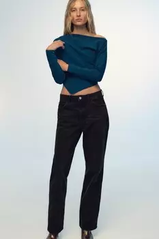 Асимметричный топ из однотяжной трикотажной платья ZARA, синий